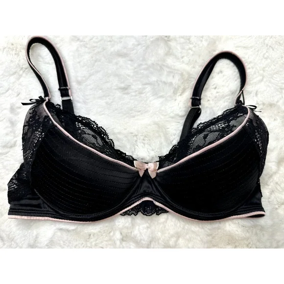 Honey Birdette BONNIE🖤 Black Pink Floral Lace 2 Piece Set 32D & Small Brief